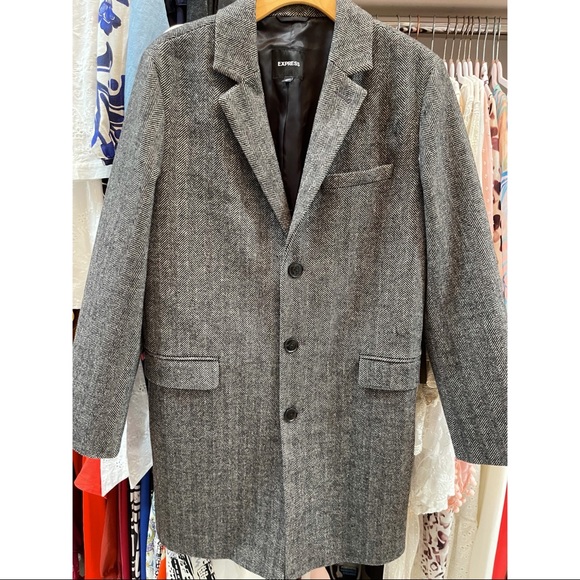 Express Jackets & Coats Mens Black And White Long Herringbone